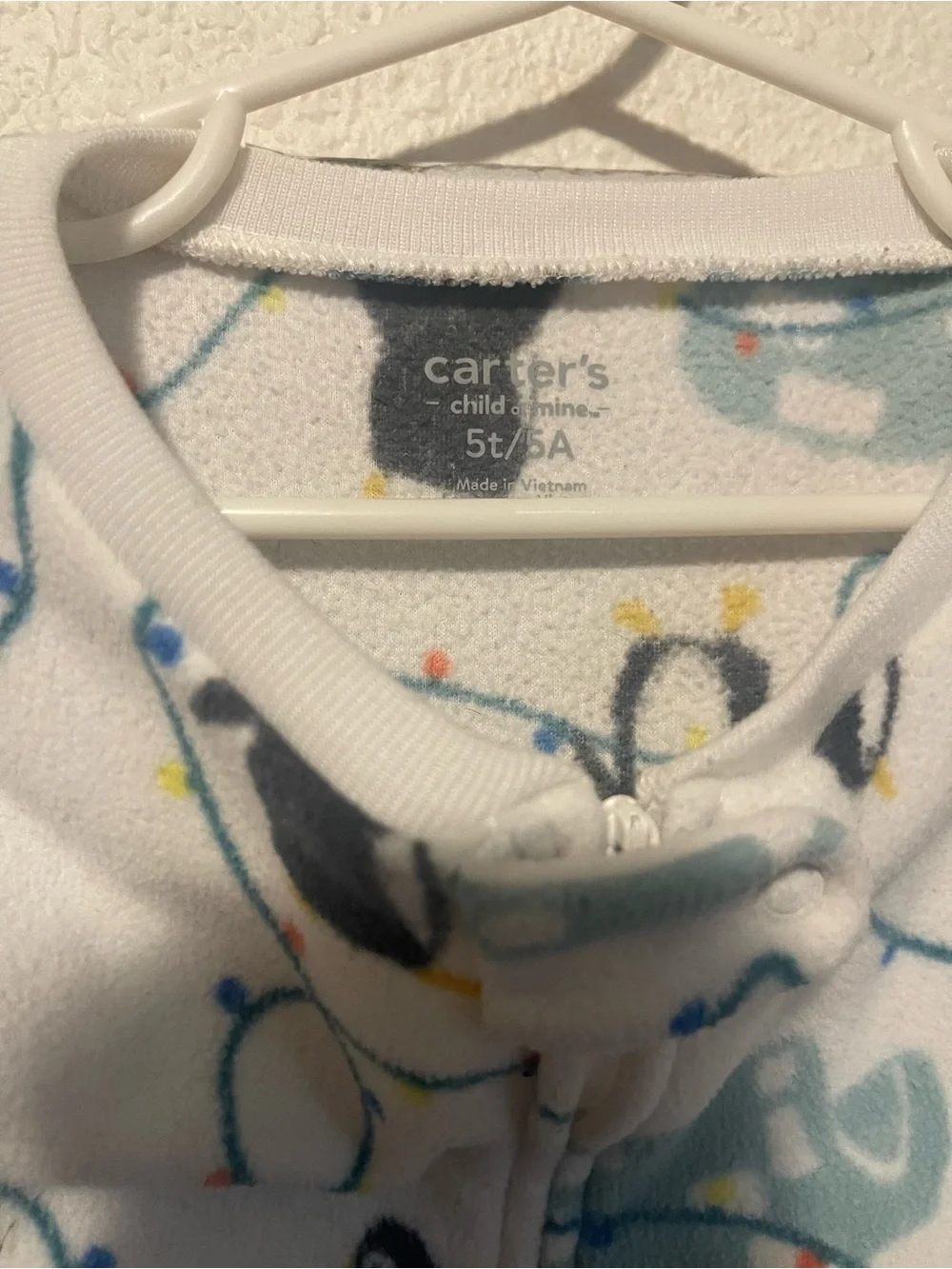 Carter's White Penguin & Light Blue Sled Footed One-Piece Pajamas
